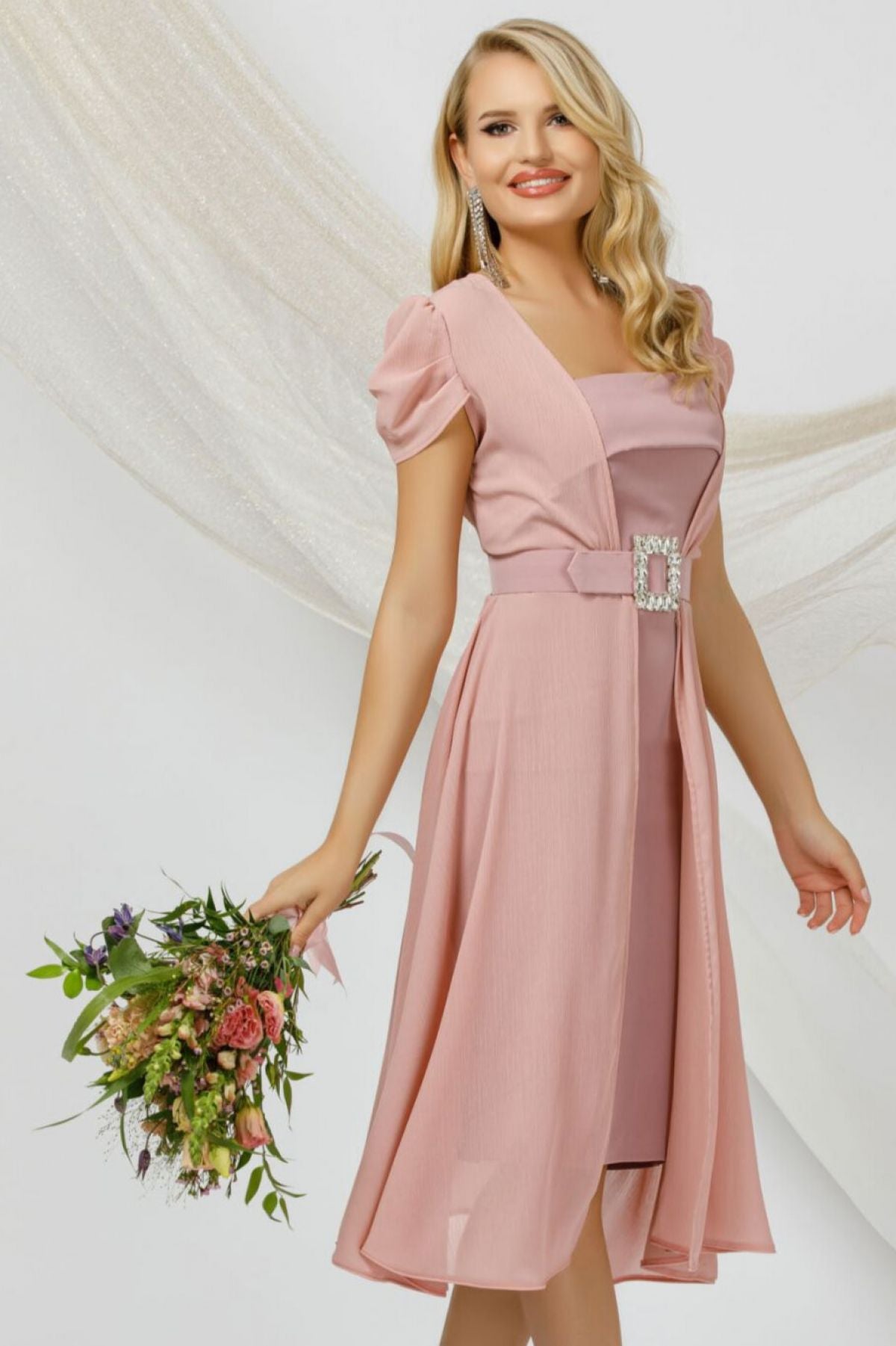 Rochie de ocazie eleganta rose Pretty Girl din doua piese