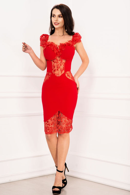 Rochie de seara Olivia rosie cambrata eleganta cu dantela si paiete