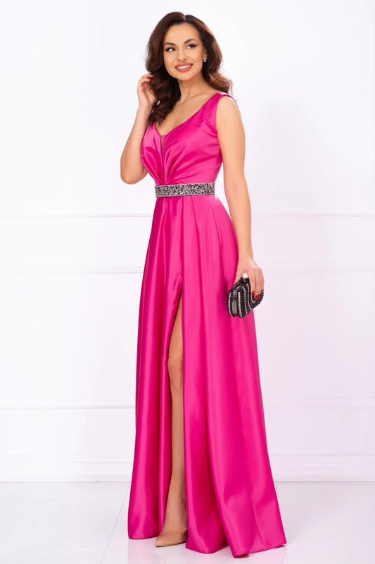 Rochie de soacra lunga Camila din tafta fucsia