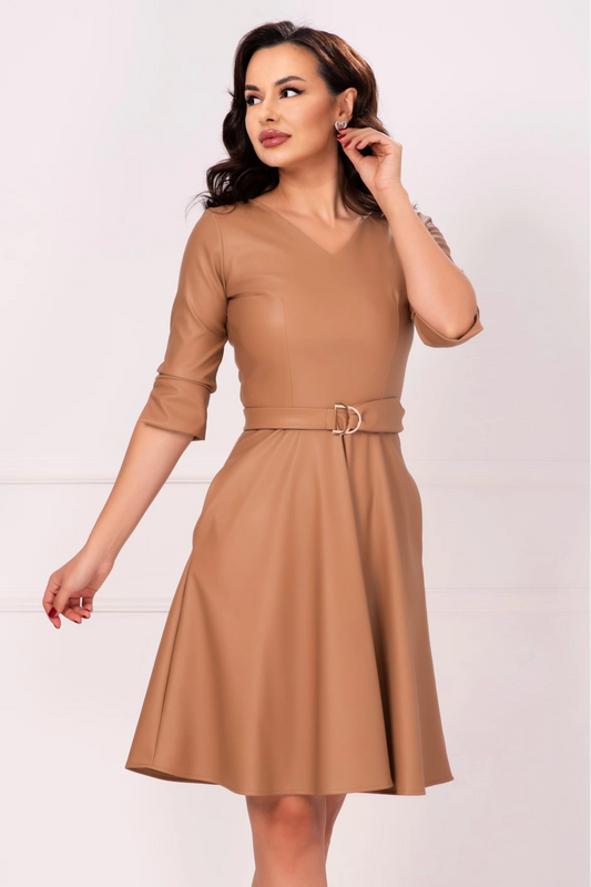 Rochie de zi din piele ecologica camel in clos