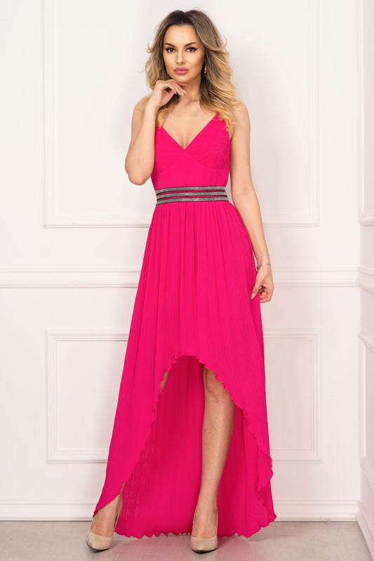 Rochie eleganta de seara Xara fucsia asimetrica plisata