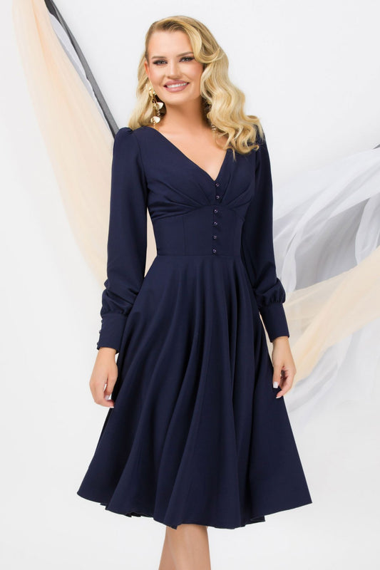 Rochie eleganta Pretty Girl bleumarin in clos cu anchior si nasturi