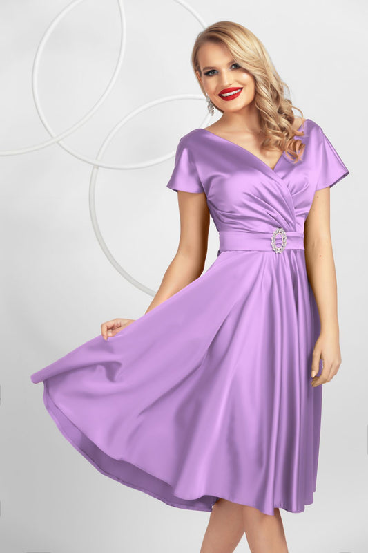 Rochie eleganta Pretty Girl de ocazie lila in clos din tafta