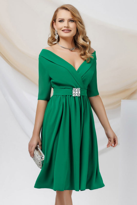 Rochie eleganta Pretty Girl in clos de ocazie verde cu cordon detasabil