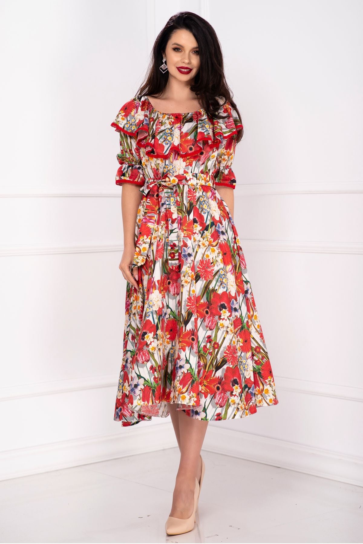 Rochie midi de zi Effect in clos cu imprimeu floral