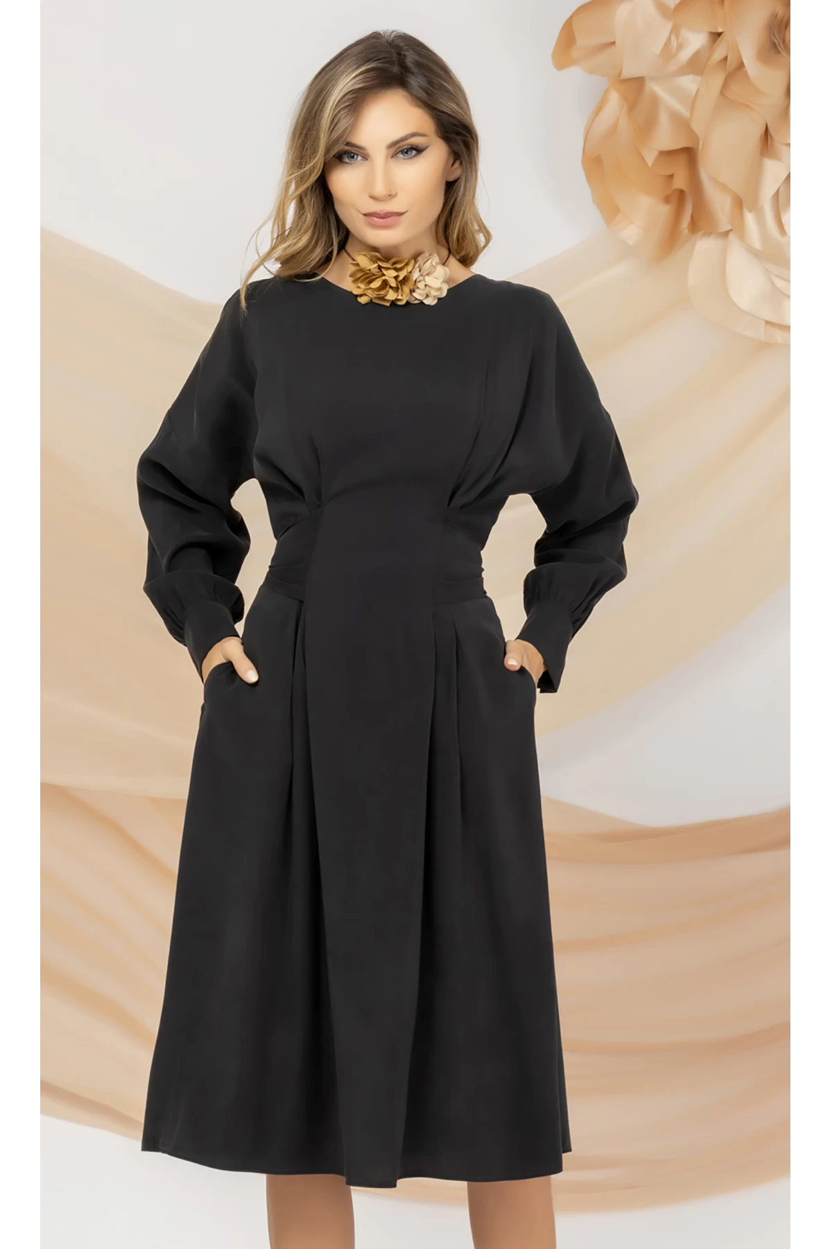 Rochie neagra Pretty Girl de zi din Lyocell